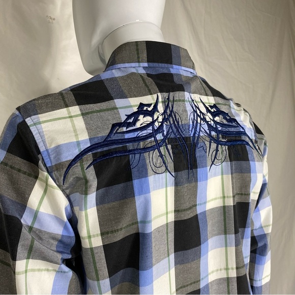 Ag~ileCouture Men’s Embroidered Plaid Tejano Western Style Shirt - Picture 4 of 5